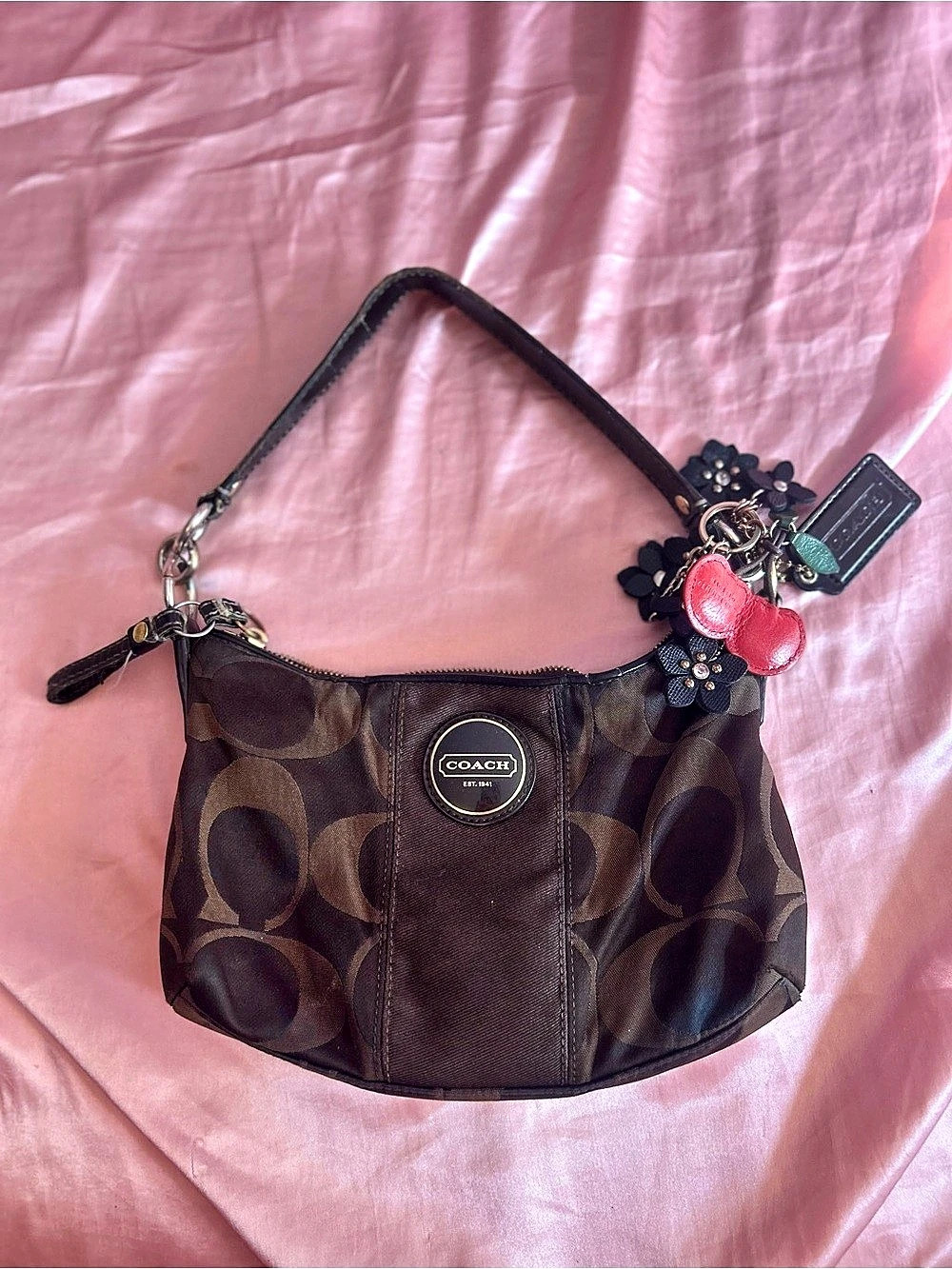 Coach Poppy Daisy Pop Hobo Bag Brown & Black